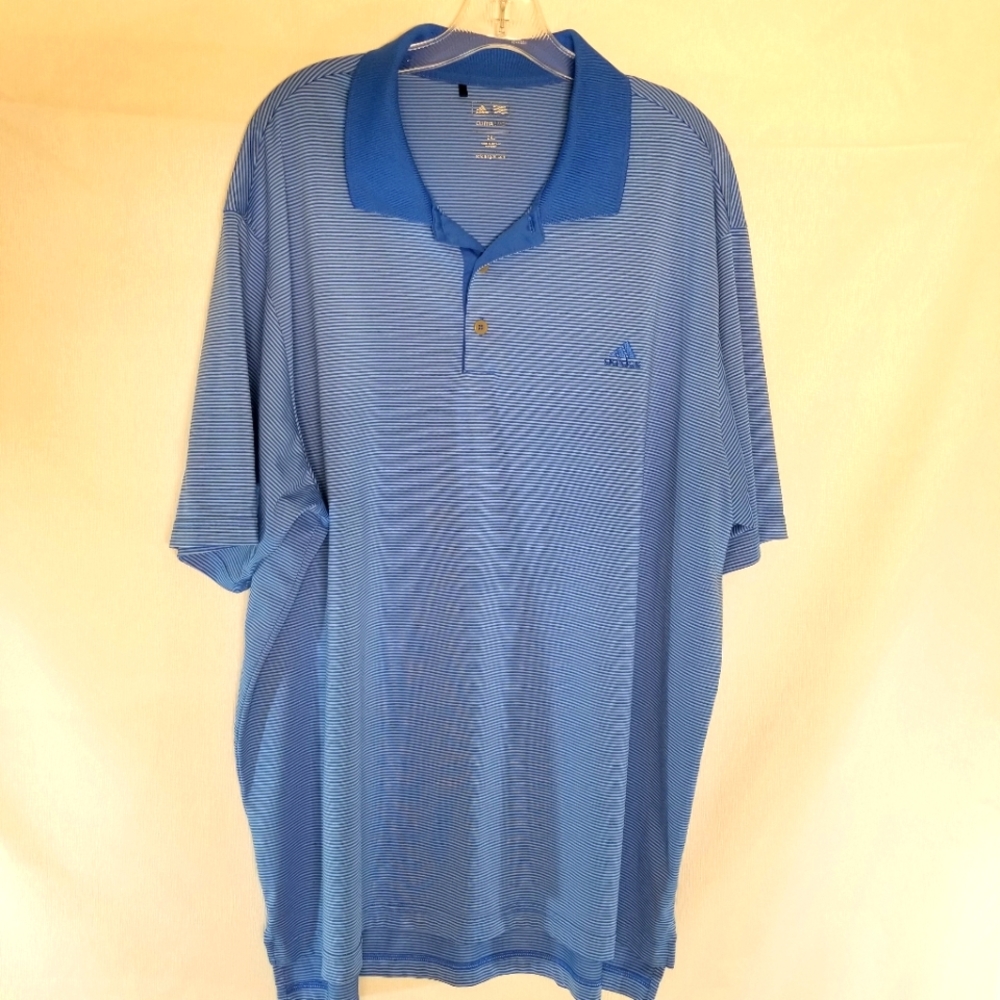 Adidas Mens Polo Golf Shirt Size 2 XL Light Blue Dark Blue Stripes Climafit